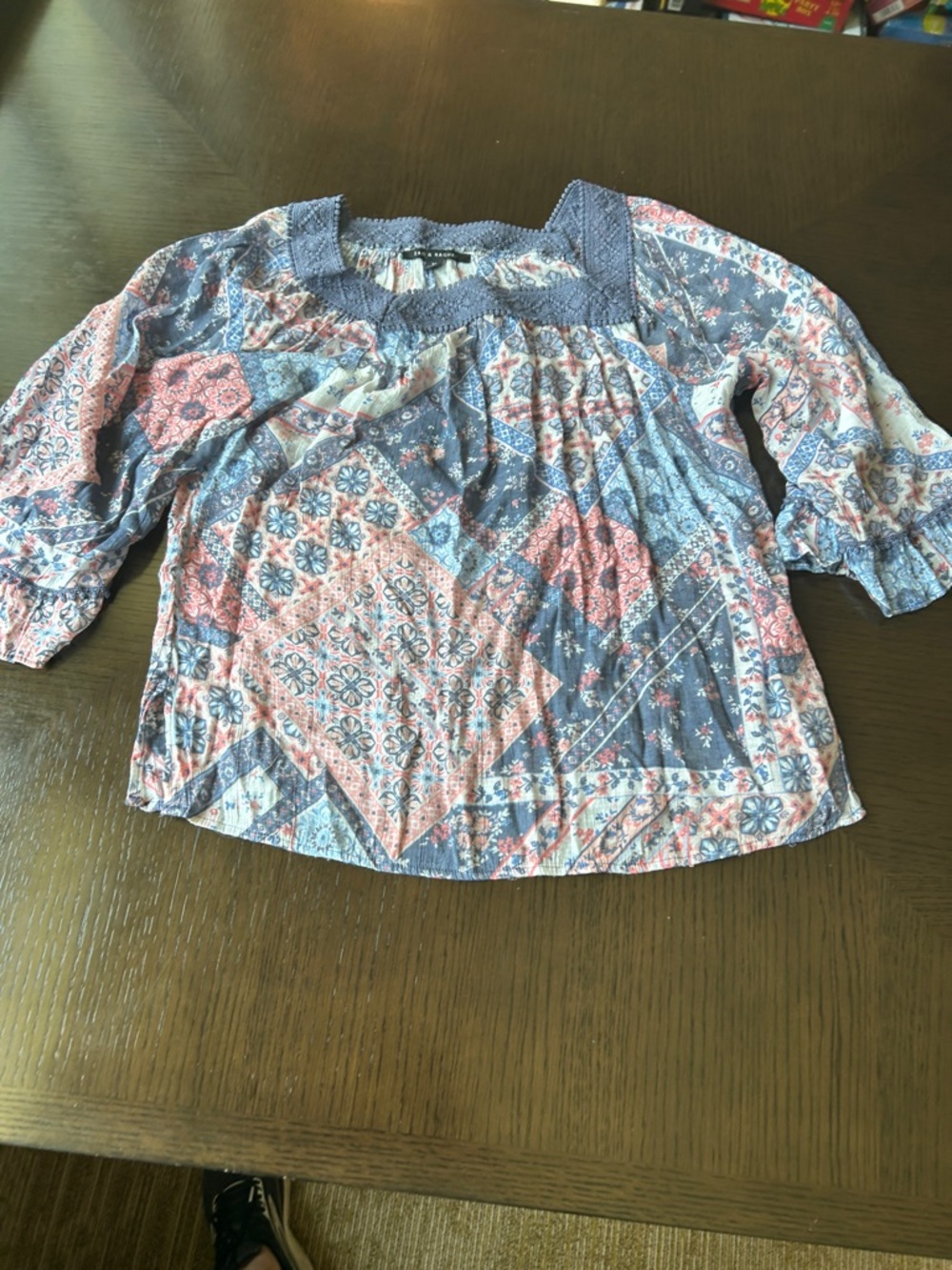 Zac & Rachel Pink and Blue Patchwork Peasant Top